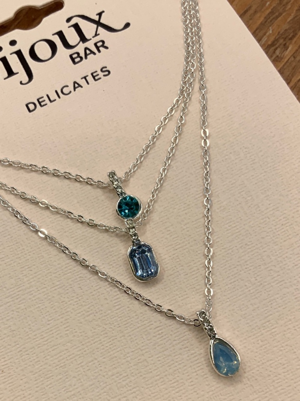 Bijoux Bar Delicate Layered Blue Crystal Silver Tone Chain Necklace